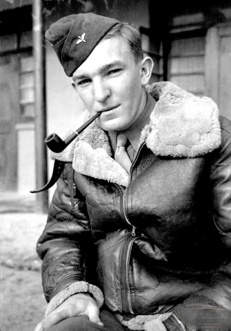Bert Krawczyk sporting a pipe at Luliang during WWII.