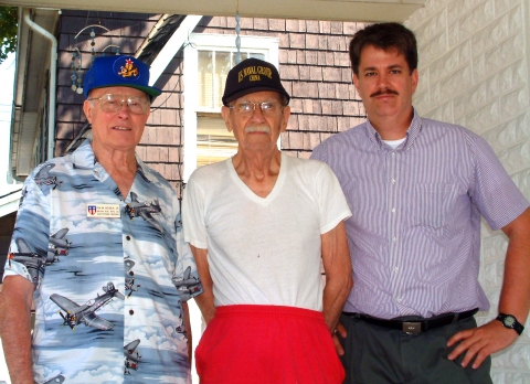 This image taken around summer 2003 on Mr. Gable's front porch. Left to right, Ira Reiber, Edward Gable, and Patrick Lucas.