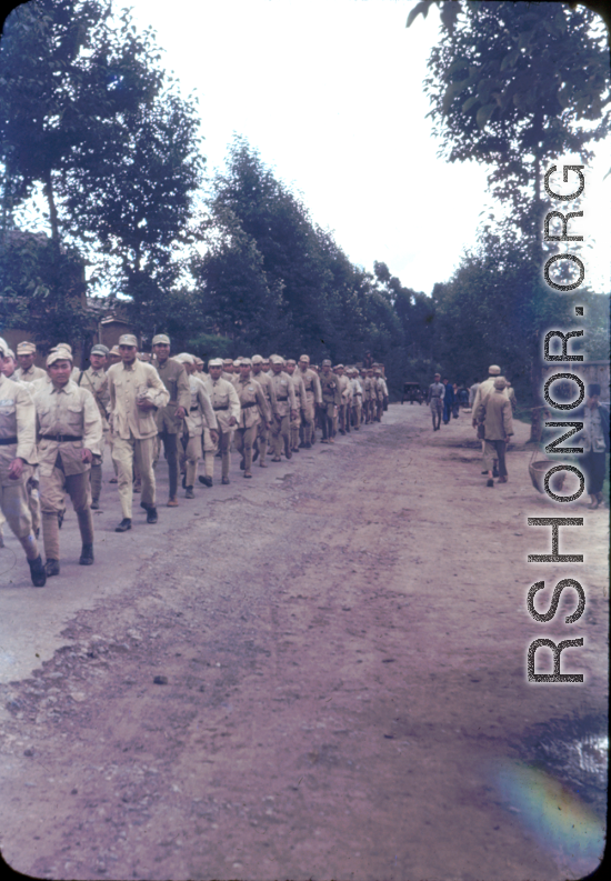 Nationalist soldiers marching in SW China. During WWII.