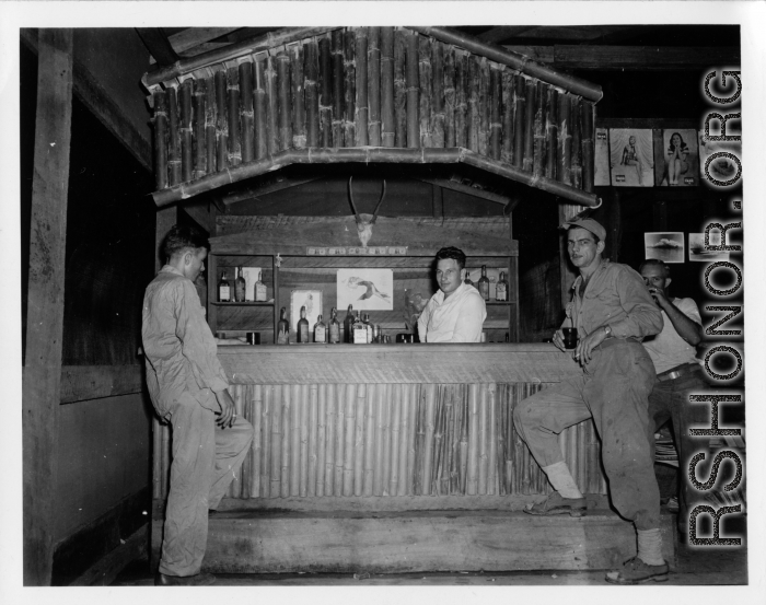 GIs drink at club in burma.  During WWII.  797th Engineer Forestry Company.