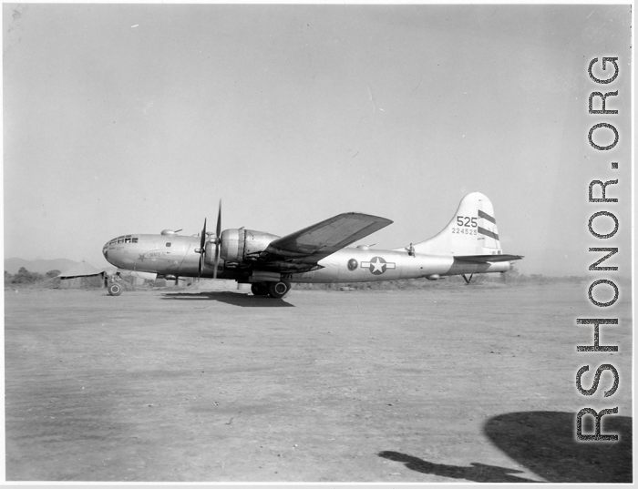 The B-29 bomber "Mary K"  Aircraft in Burma near the 797th Engineer Forestry Company.  During WWII.