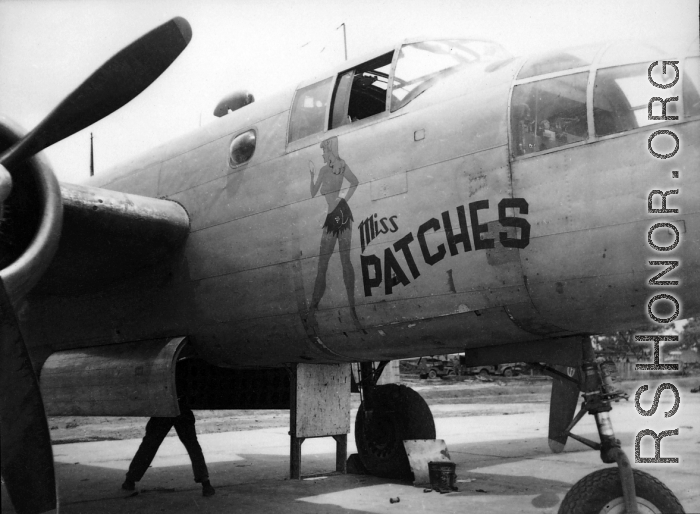 A B-25 Mitchell named 'Miss Patches' in the CBI.
