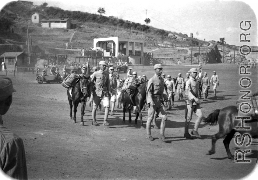 Chinese soldiers on a parade ground in northern China during WWII.  Edward Gable served in northern China.