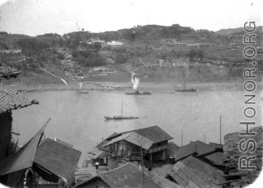 Boats on a river in China. Edward Gable served in northern China.