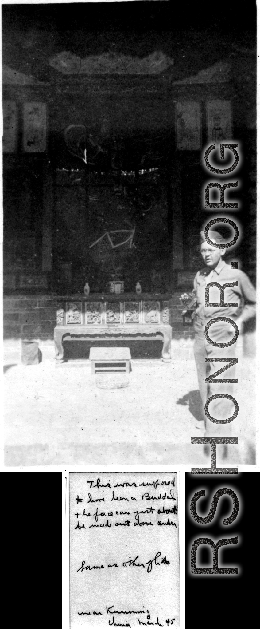GI at Buddhist temple near Kunming, March 1945.
