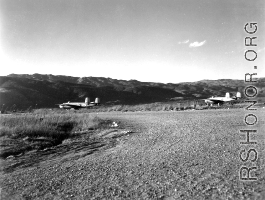 B-25s parked in the CBI, during WWII, most likely in Yunnan Province, China.