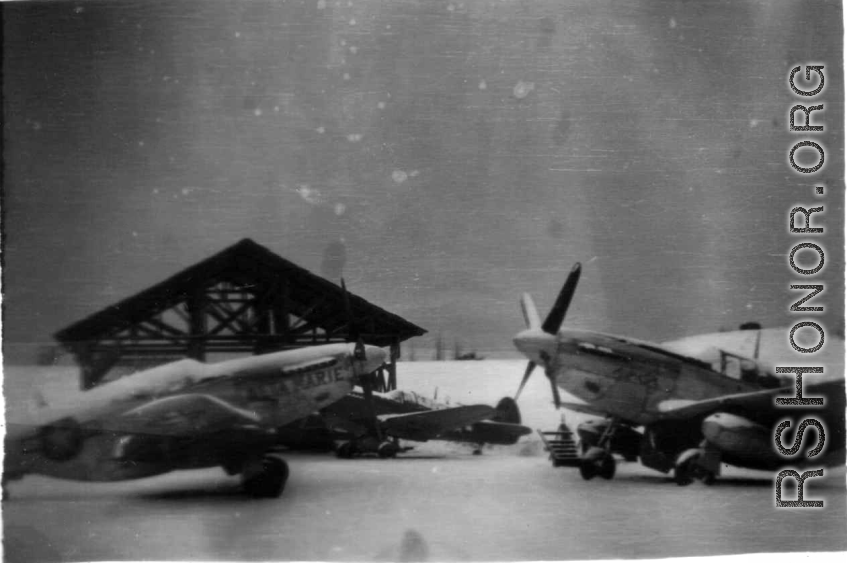 P-51s in snow at the American base at Luliang in China during WWII.
