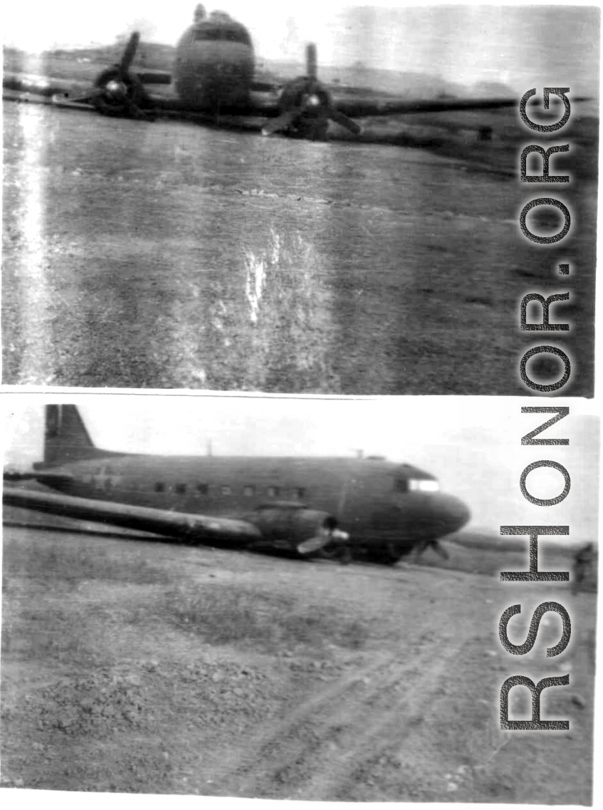 A C-47 transport hard on the ground in the CBI during WWII.