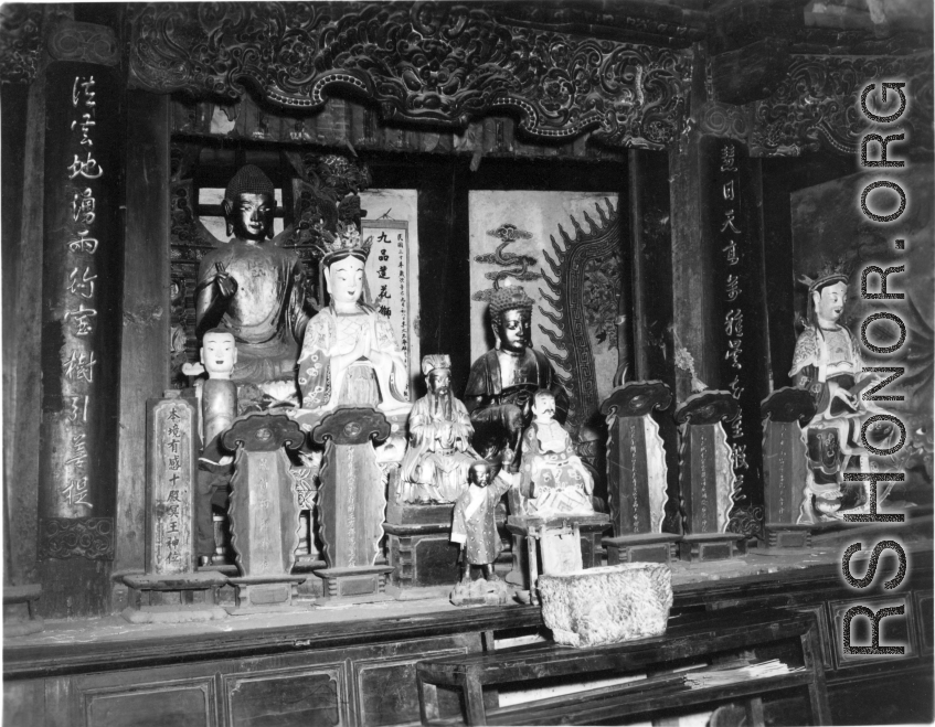 Inside a Buddhist temple in China, during WWII.