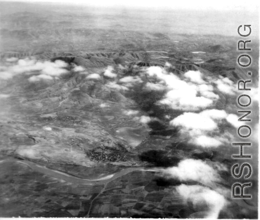 The countryside China from the air in the CBI.   From the collection of Robert H. Zolbe.