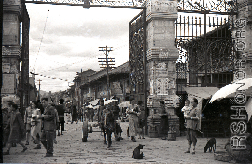 A city gate in Kunming city, Yunnan province, China, during WWII.
