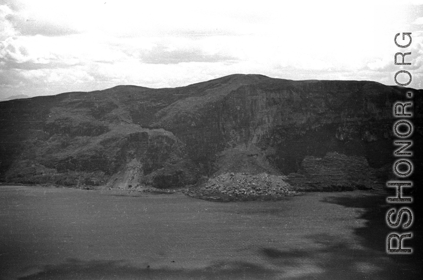 View over Dianchi Lake (滇池) outside of Kunming, China, during WWII, of enormous landslide.