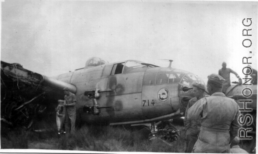 Crashed B-25 being salvaged by the 12th Air Service Group in the CBI. During WWII.