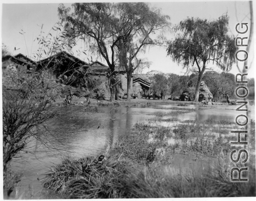 Village scene in China. Probably near Yangkai, 1945.