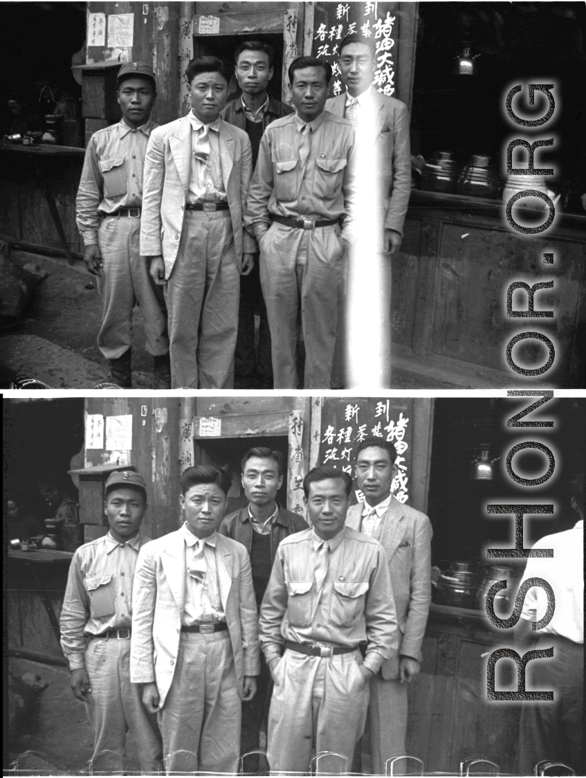 Men pose in front of a shop in Yunnan, China, during WWII.