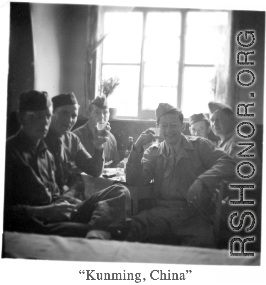 Scenes around Kunming city, Yunnan province, China, during WWII: GIs enjoy meal and drinks.