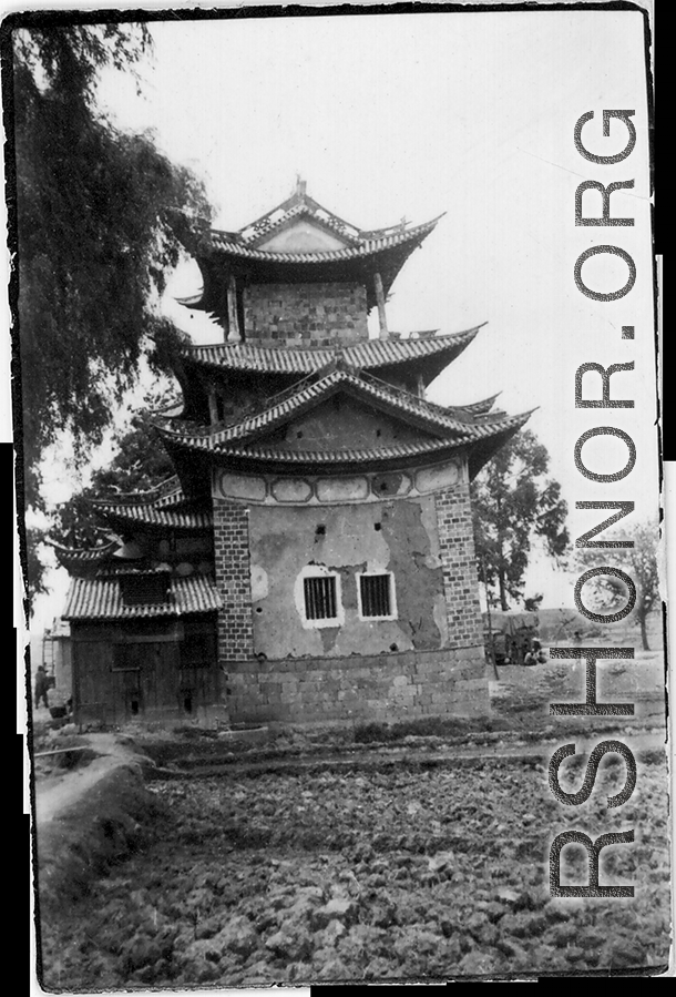 A temple, ancestral hall, church, or similar building in SW China during WWII.