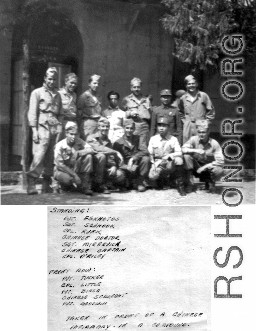Chinese infirmary staff with American soldiers. Image taken in front of a Chinese infirmary in a compound.