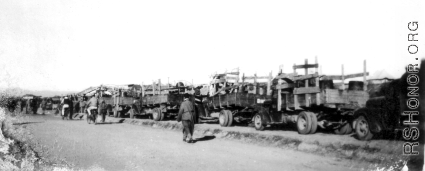 A convoy of Chinese transport trucks in SW China during WWII.