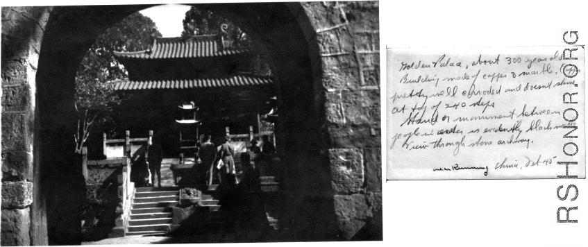 Stone archway at Buddhist temple near Kunming, China, October 1945.
