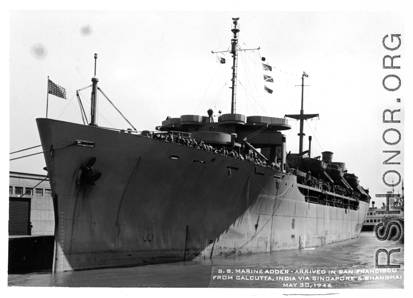 S. S. Marine Adder, which carried CBI troops home to the US after WWII.