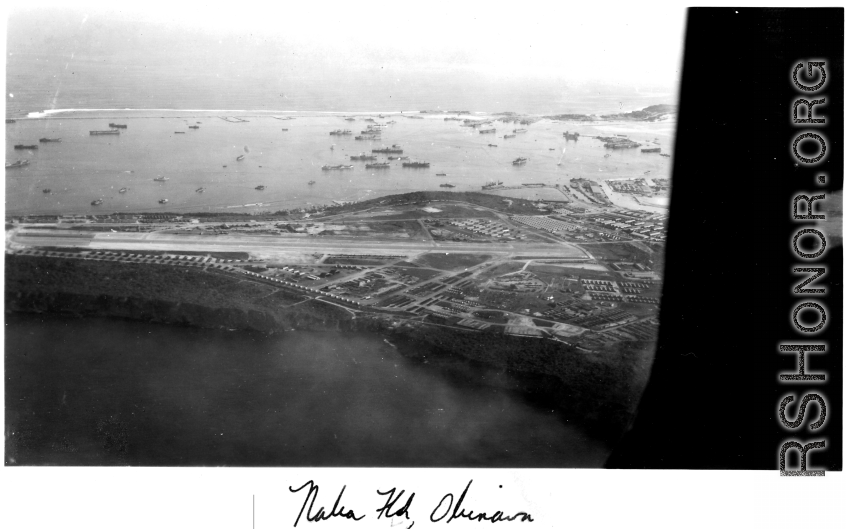 Naha Field, Okinawa.  Although Lt. Mazer was initially released from active duty on January 12, 1947. However he apparently was posted to Asia or had military trips to Asia between the end of the war and his release (or before April 1, 1948), visiting the Philippines, Okinawa, and various American-held islands on his route over the Pacific.
