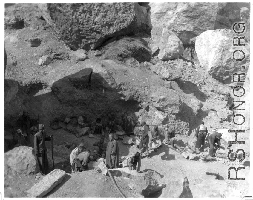 Local men at work at a quarry near Kunming, China, during WWII.