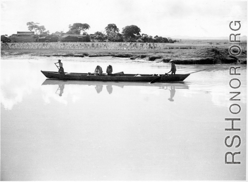 Boat on river in Yunnan, during WWII.
