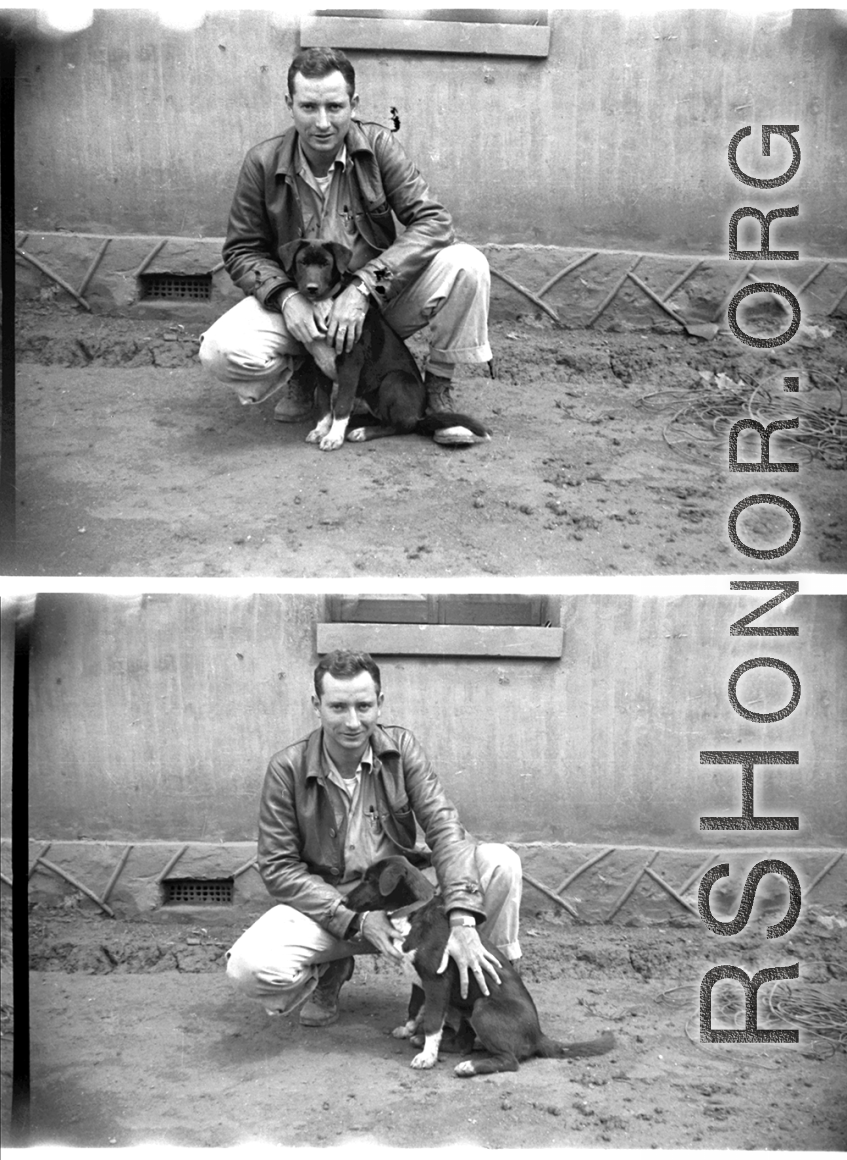 GI with dog on base in Yunnan, China, during WWII.