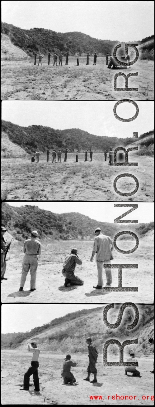 GIs practice shooting targets with rifles in SW China during WWII.