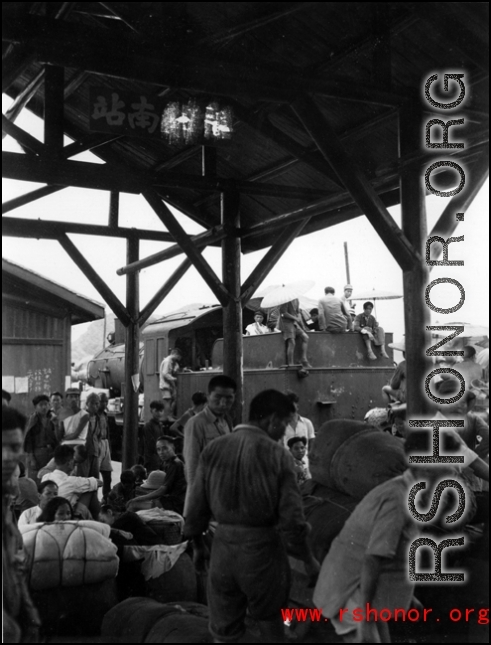 The Liuzhou south train station during the evacuation in the face of the Japanese advance in the fall of 1944.