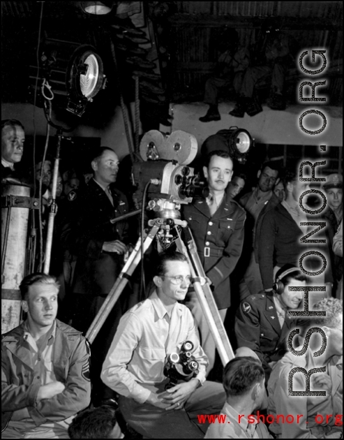 16th Combat Camera Unit set up to film a USO show in China during WWII.