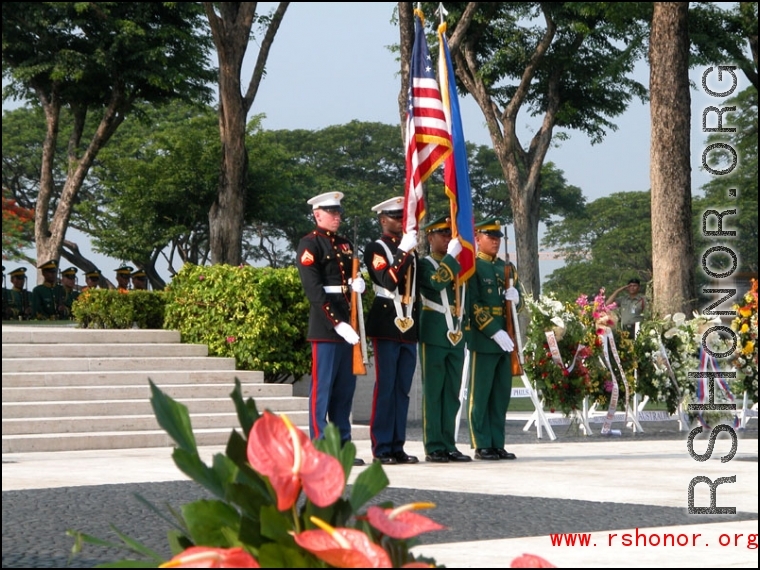 The U.S. Military and The Philippine Army presenting their countries' flags on Memorial Day 2006.  Photo by Dave Dwiggins.