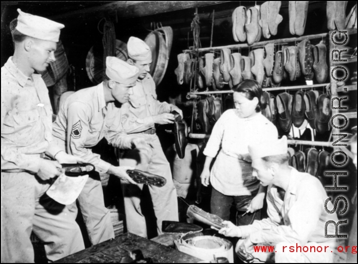 GIs buying shoes in China during WWII.