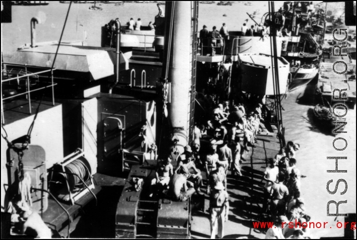 GIs on ship on the way back to the US after the war. The ship is probably the SS Marine Raven.