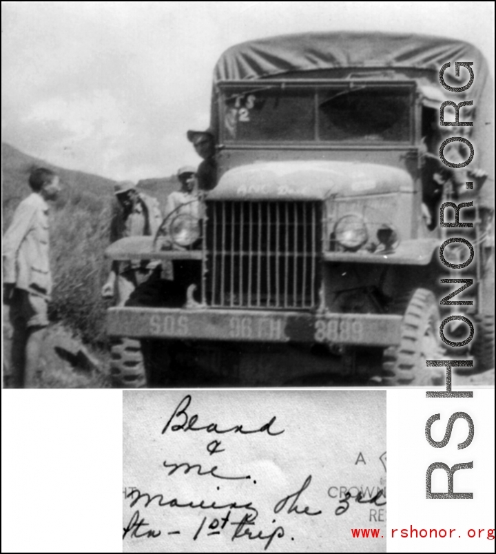 "Beard" and Do"Beard" and Douglas Runk driving a 96th Field Hospital truck "moving the 3rd Battalion -- 1st Trip." Truck provided by Service of Supply (SOS). Runk driving a 96th Field Hospital truck "moving the 3rd Battalion -- 1st Trip."