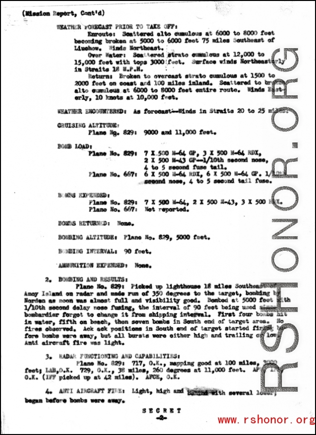 Report on group mission no. 269, Sea Sweep of South China Sea and the Strait of Formosa, 4 October 1944.