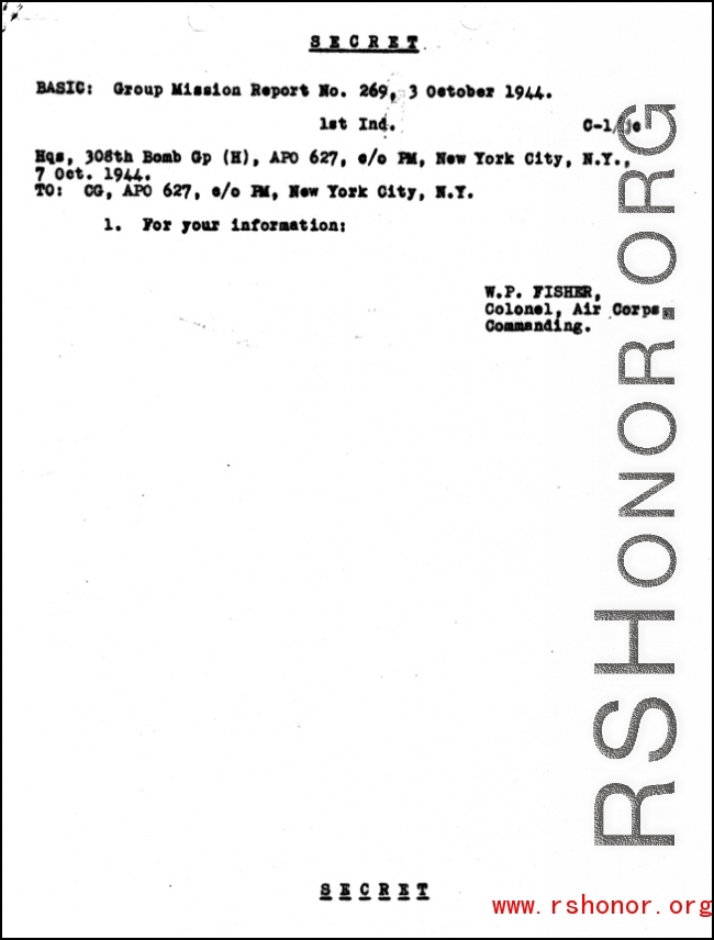 Additional report to group mission no. 269, 4 October 1944.