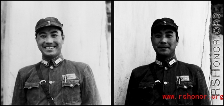 A Nationalist Chinese officer in the CBI during WWII.  From the collection of Wozniak, combat photographer for the 491st Bomb Squadron, in the CBI.