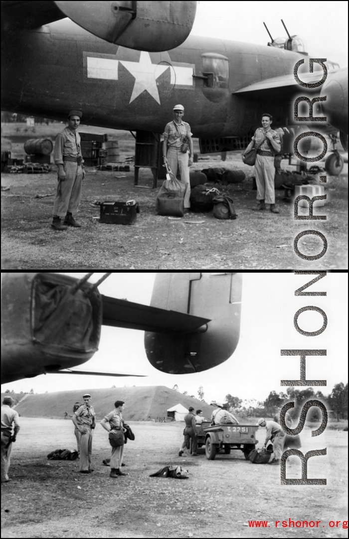 A crew gets off (or loads to board) a B-25 in the CBI.