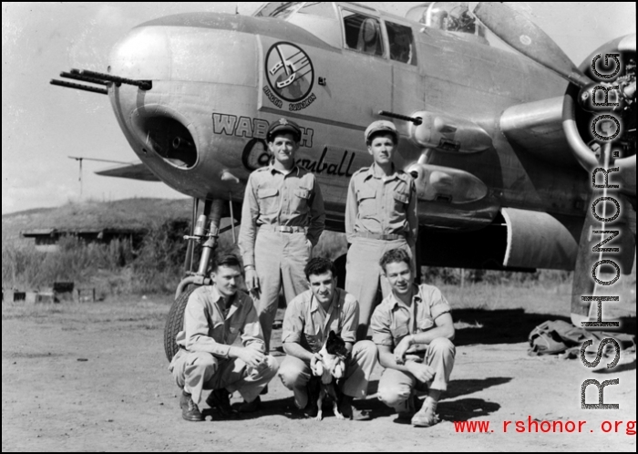 American servicemen with the B-25H "Wabash Cannonball", of the 491st Bomb Squadron, in the CBI.