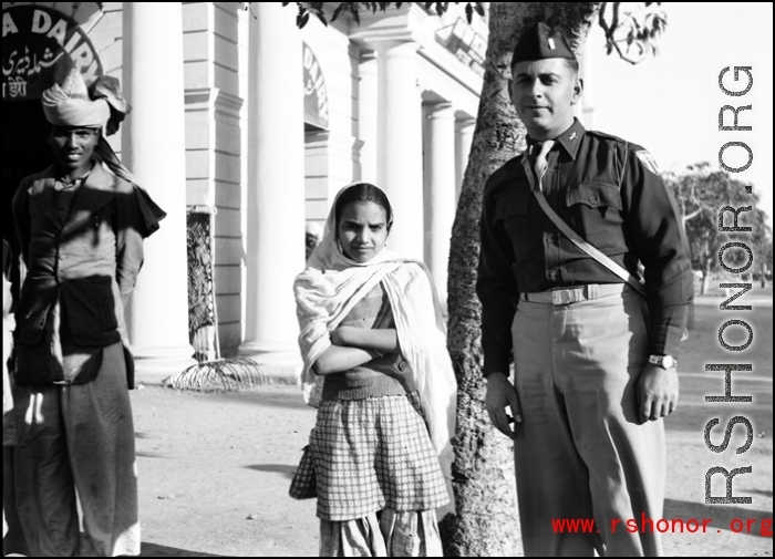 A GI, David Firman, poses with a woman in India during WWII.    From the collection of David Firman, 61st Air Service Group.