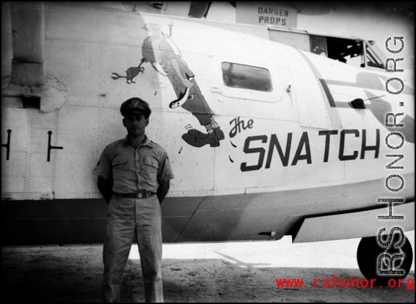 A US serviceman and a PBY named 'The Snatch' in the CBI.