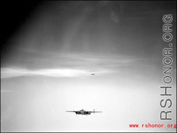 B-25s in flight in the CBI. During WWII.