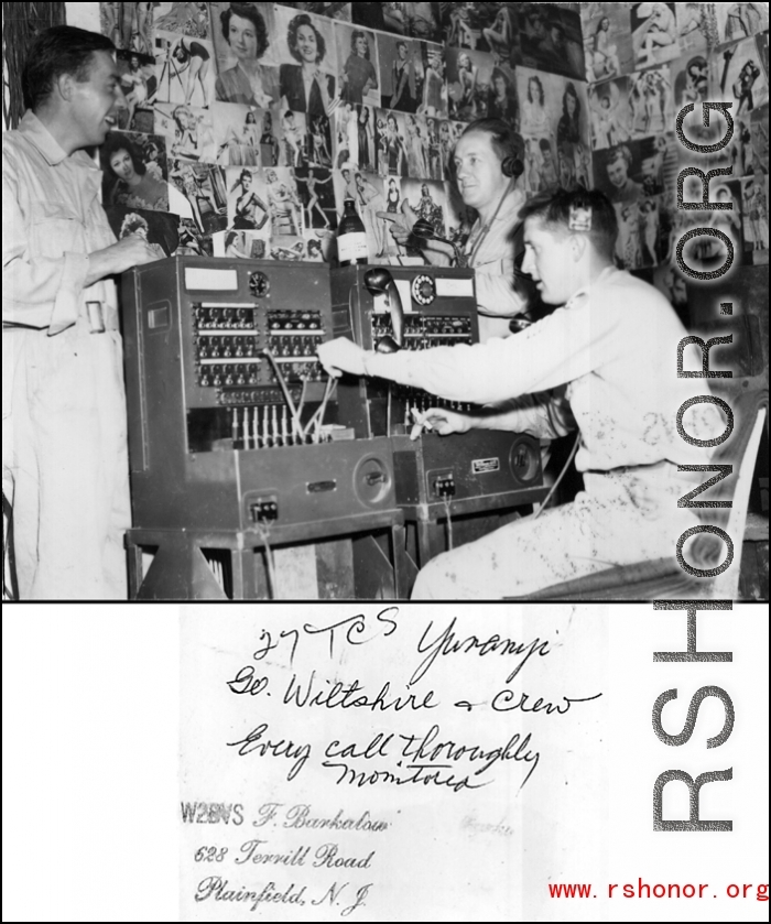 Wiltshire and crew in the radio room at Yunnanyi. 27th Troop Carrier Squadron.