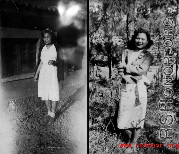 A Chinese nurse in uniform and in civilian attire. In Yunnan, China, during WWII.