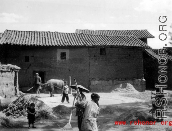 Adobe brick village homes in Yunnan during WWII.