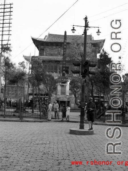 Street scene in Kunming city, Yunnan province, China, during WWII.