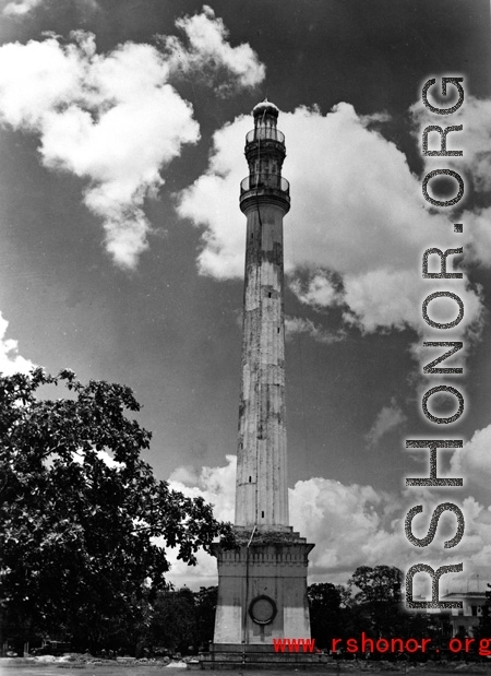 A tower in India during WWII.  From the collection of Eugene T. Wozniak.