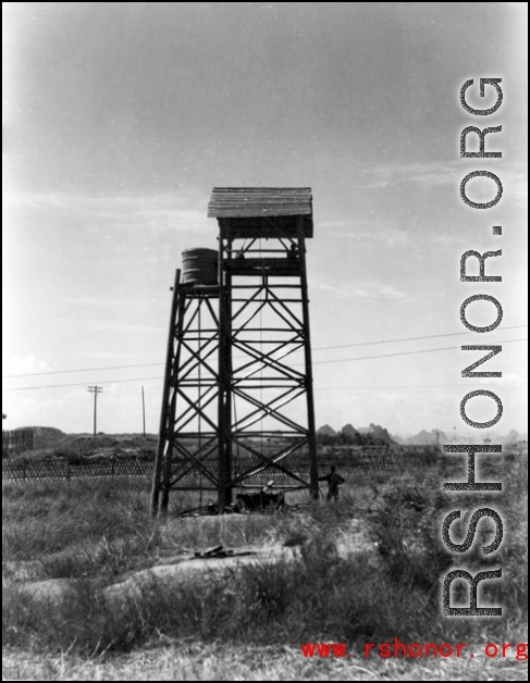 A well and water tower at an American base in Guangxi, probably Liuzhou, but maybe Guilin during WWII.   From the collection of Hal Geer.